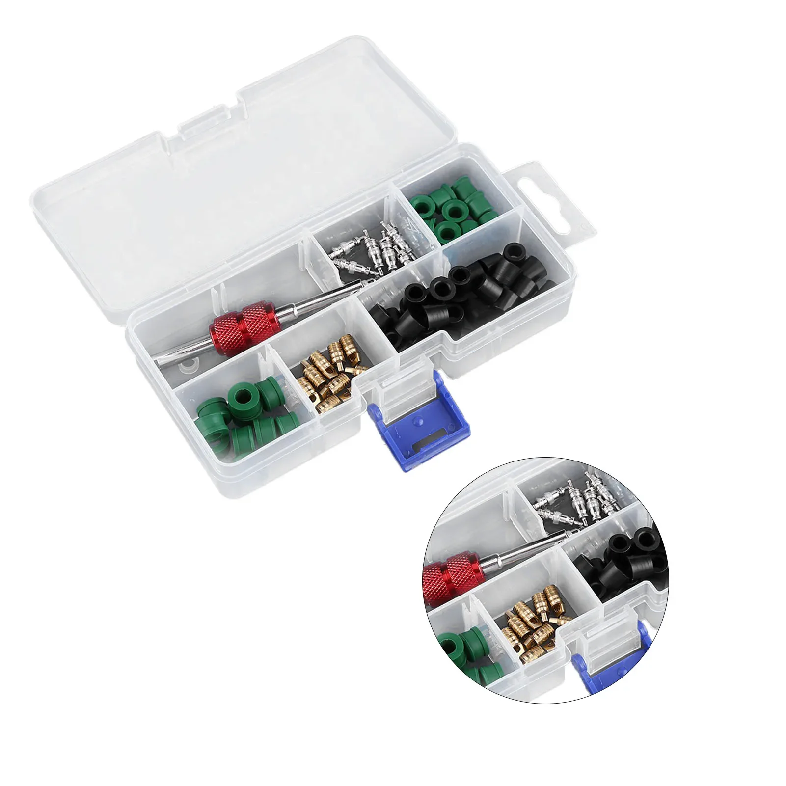 

71 шт., комплект для ремонта клапана кондиционера, инструмент для ремонта, 10 шт., сердечники клапанов, 50 шт., прокладки для шлангов, 10 шт., инструменты для клапанов с отверстием клапана