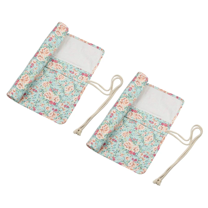 

NEW-2X 20 Pockets Art Paint Brushes Case Roll Up Pen Holder Canvas Pouch Bag