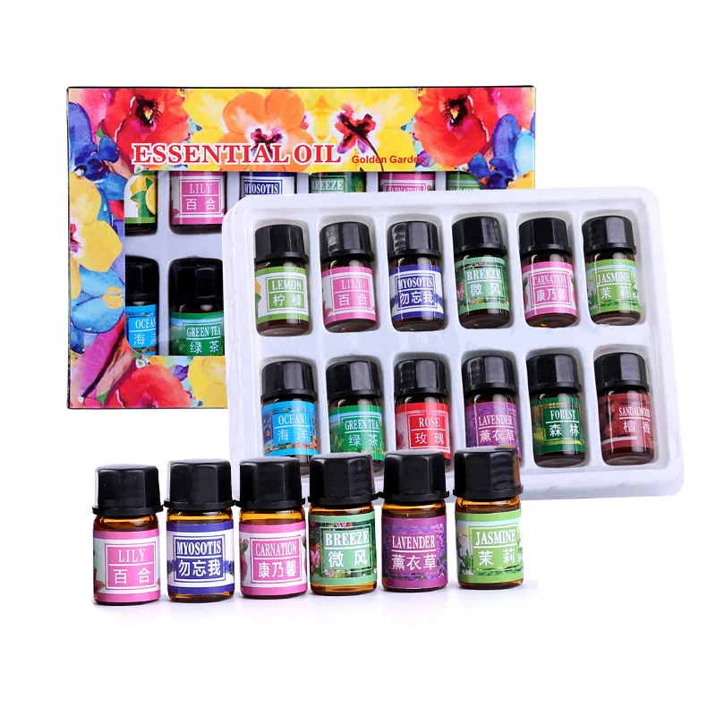 12pcs 3ML Essential Diffuser Oils Set Rose Lavender Lemon Ocean Jasmine Myostis Forest Sandalwood Breeze Lily Greentea Carnation