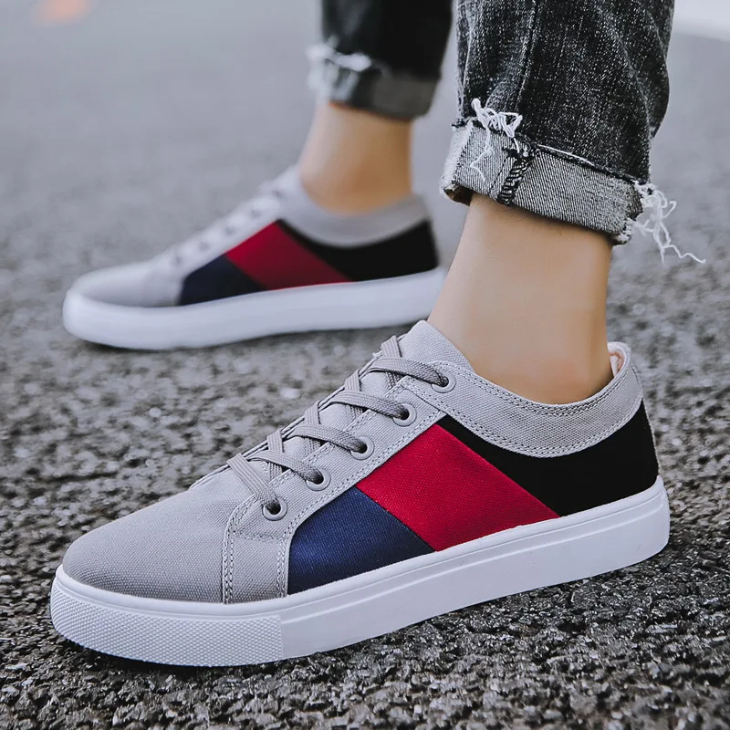 

Fashion Men Outdoor Sports Sneakers Canvas Color Stitching Flat Running Walking Shoes Men's Vulcanize Shoes Plus Size 39-47