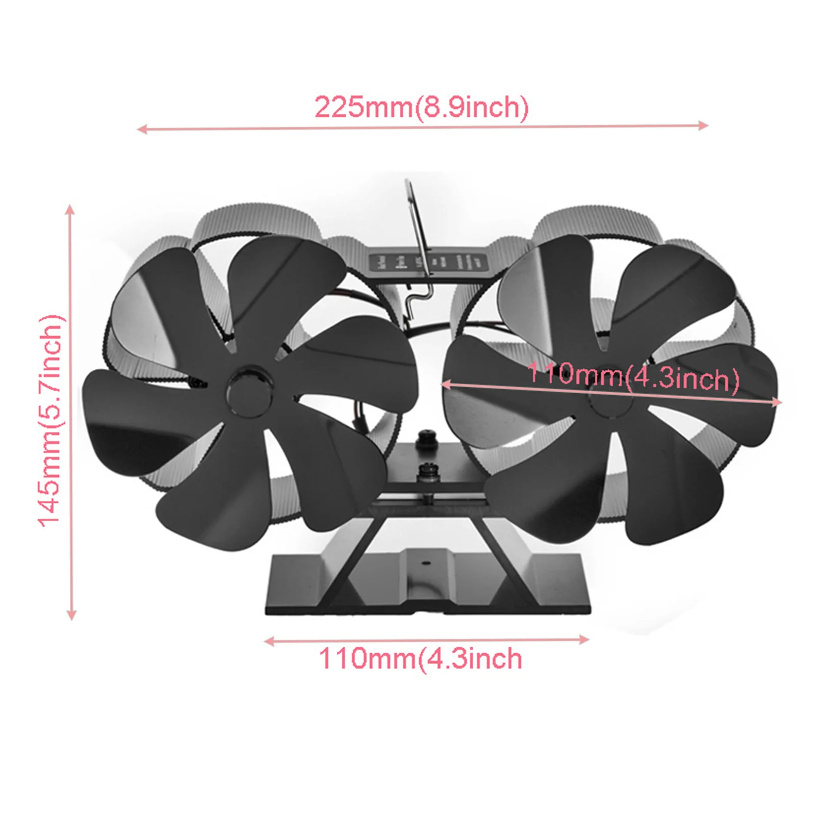 

Stoves Accs Fireplace Fan Double Head 12 Leaves 1PC Aluminum Black Powered Fireplace Fan Thermoelectric Module