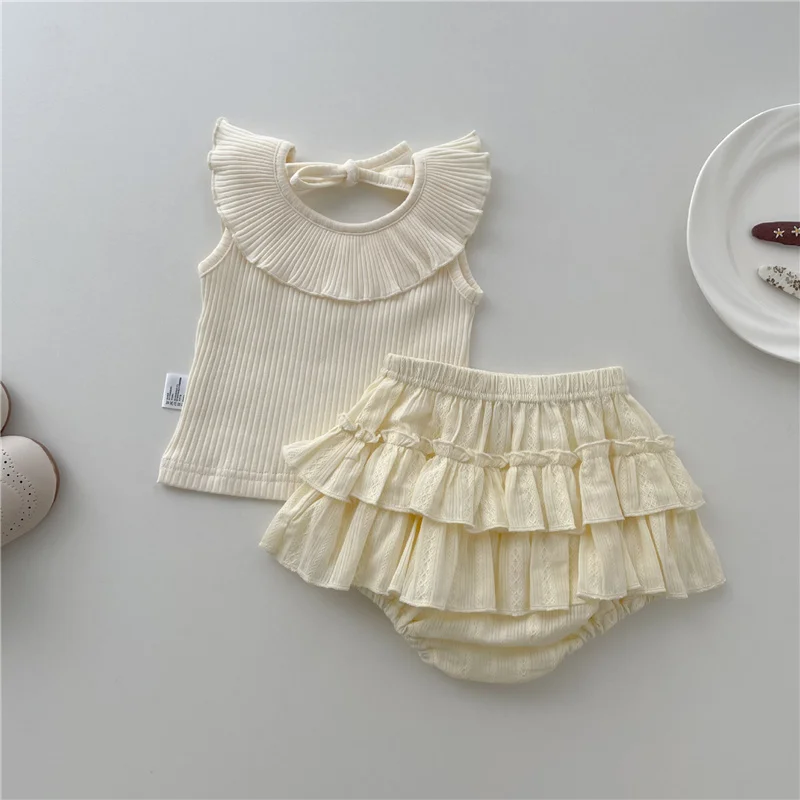 

Summer Baby Clothing Set Newborn Baby Girl Clothes Suit Knit Ruffle Vest + Bloomers 2pcs Cotton Toddler Outfits Girl Clothing