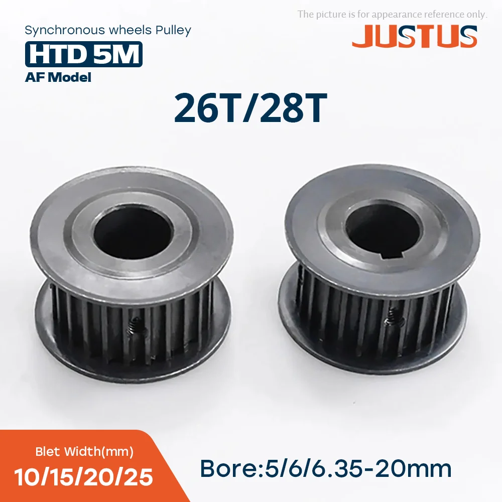 HTD 5M 26T/28 Teeth Black Steel Synchronous Wheels Bore 5-20mm for 10/15/20/25mm Width Belt Used In Linear Pulley 5GT