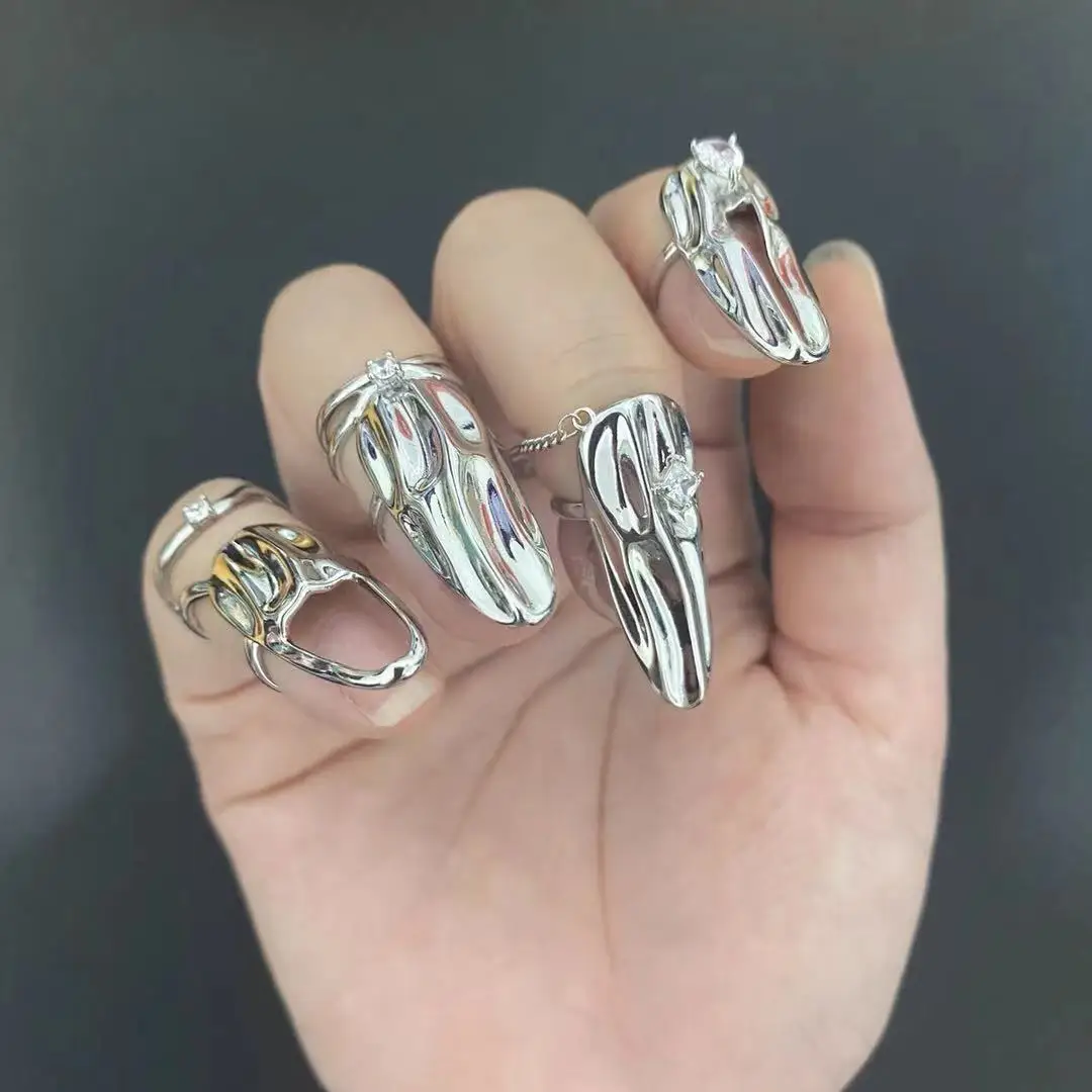 

4Pcs/set Irregular Fingertip Rings for Women Opening Finger Rings Simple Silver Color Nail Ring Sets Punk Party Jewelry Gifts