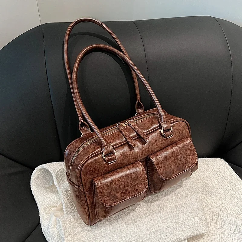 

Y2K Korean Vintage Baguette Bag Aesthetic Purse Designer Luxury PU Leather Handbag Crossbody Messenger Tote Shoulder Bags Women
