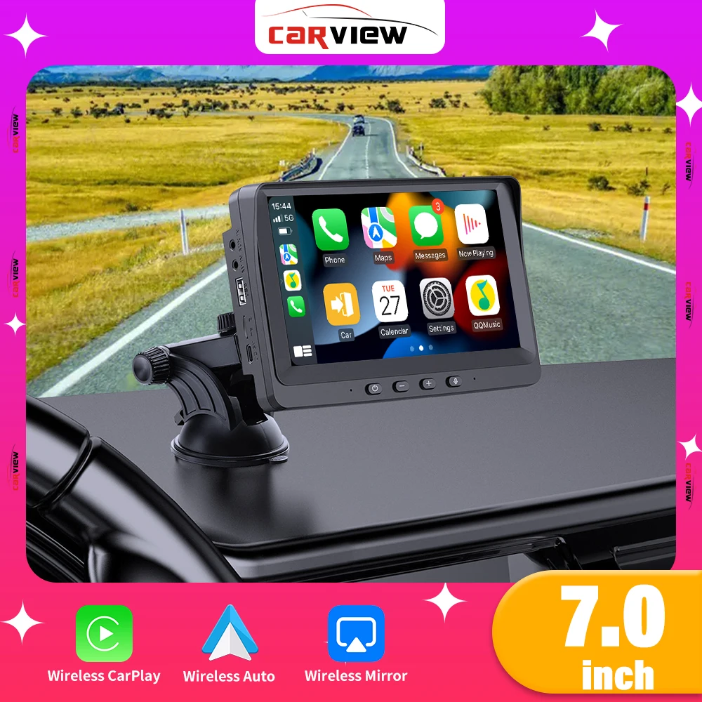 

CARVIEW Universal 7inch Car Radio Multimedia Video Player Wireless Carplay Android Auto Touch Screen Compatible with all cars