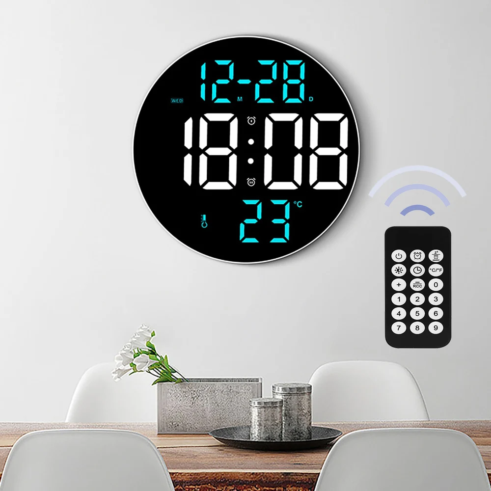 

Цифровые настенные часы, светодиодные, 10-дюймовые, с дистанционным управлением, показывают дату, неделю, температуру, время в современном стиле, подвесные, настольные