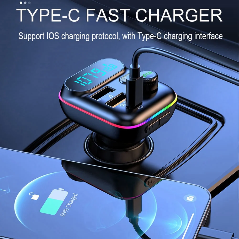 Автомобильный FM-трансмиттер T70 Bluetooth 5 0 PD 20 Вт Type-C QC3.0 двойное зарядное устройство
