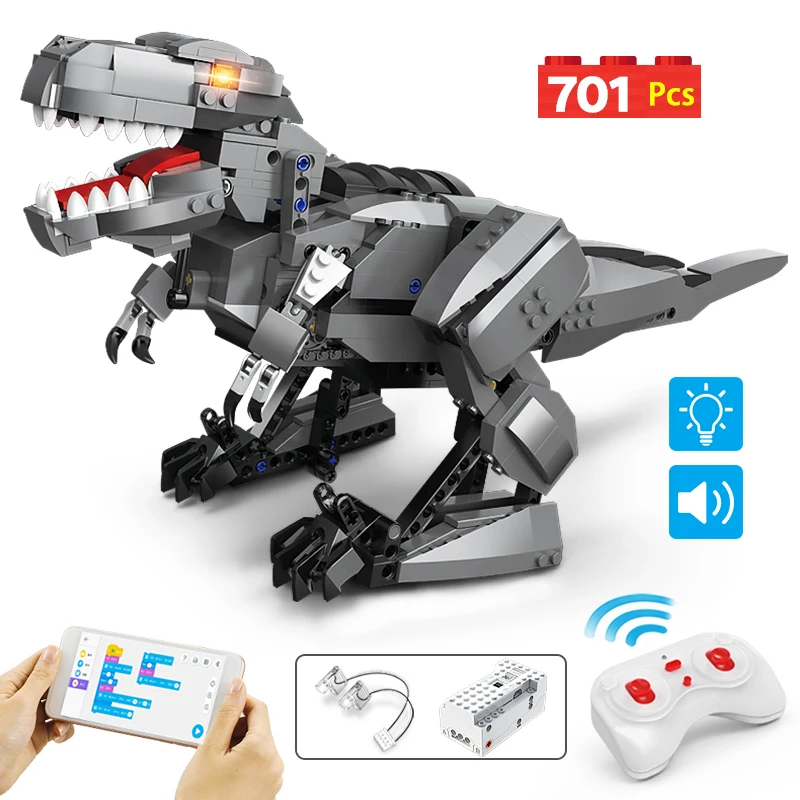 

Remote Control Jurassic World Tyrannosaurus Rex Building Blocks City APP RC Programming Animal Bricks Toys For Kids