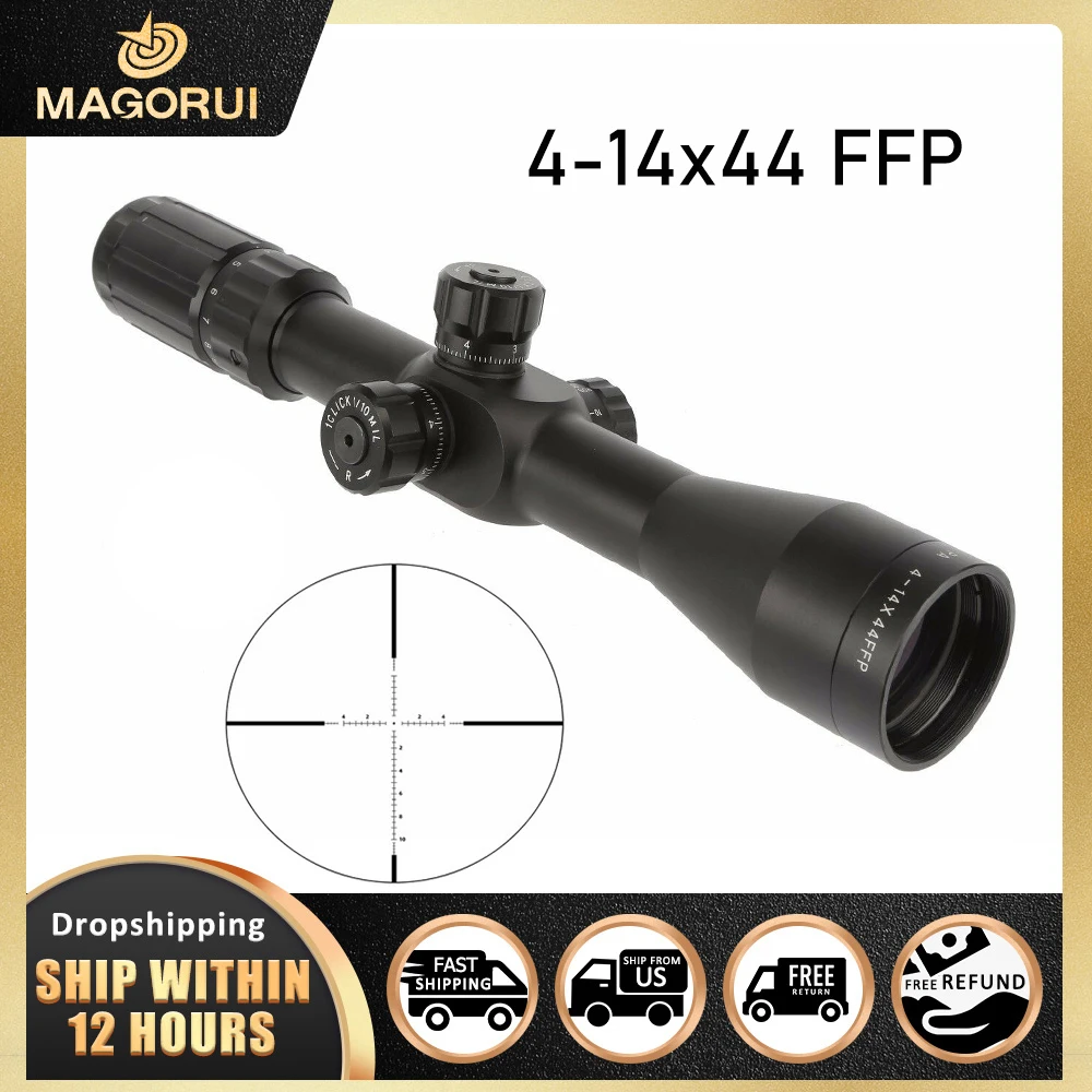

Magorui Rifle Scope Hunting 4-14x44 FFP Riflescopes Outdoor Glass Etched Reticle Optical Sights For Airsoft Scopes Gun Sight