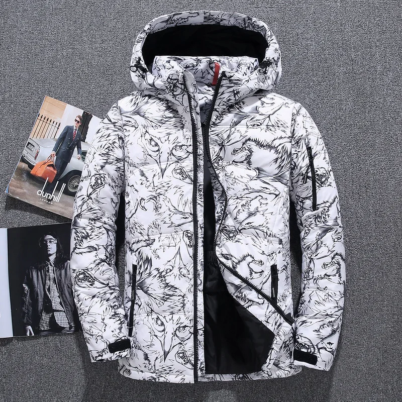 

-20 Degree Winter Men's Thicken Warm Down Parka Overcoat Fashion Printed Eagle Pattern Puffer Jackets Hooded Loose Windbreaker