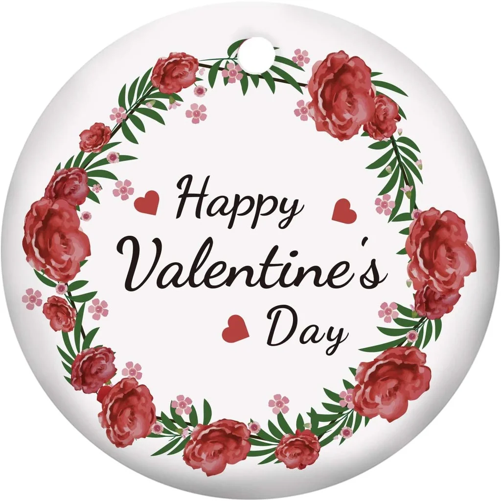 

1PC Valentine's Day Decoration Romantic Theme Ornament Hanging Ornament Porcelain Pendants for Home Indoor Outdoor Decor Double