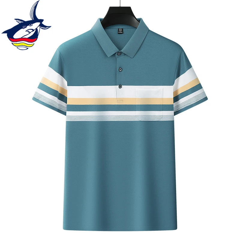 

Fashion Brand Men's Polo Shirt Short Sleeve Summer Cotton Polos Striped Casual & Business Tace & Shark Polo Homme Plus Size 4XL