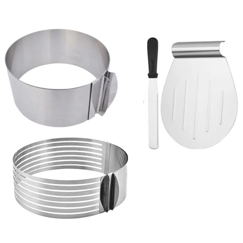

Cake Accessory Set - 4 Pieces - Cake Base Cutting Aid + Pastry Knife + Cake Slice Stainless Steel + Adjustable Cake Ring