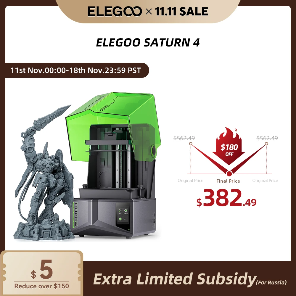 ELEGOO Saturn 4 12K 3D-принтер из смолы с 10-дюймовым моноэкраном и автоматическим