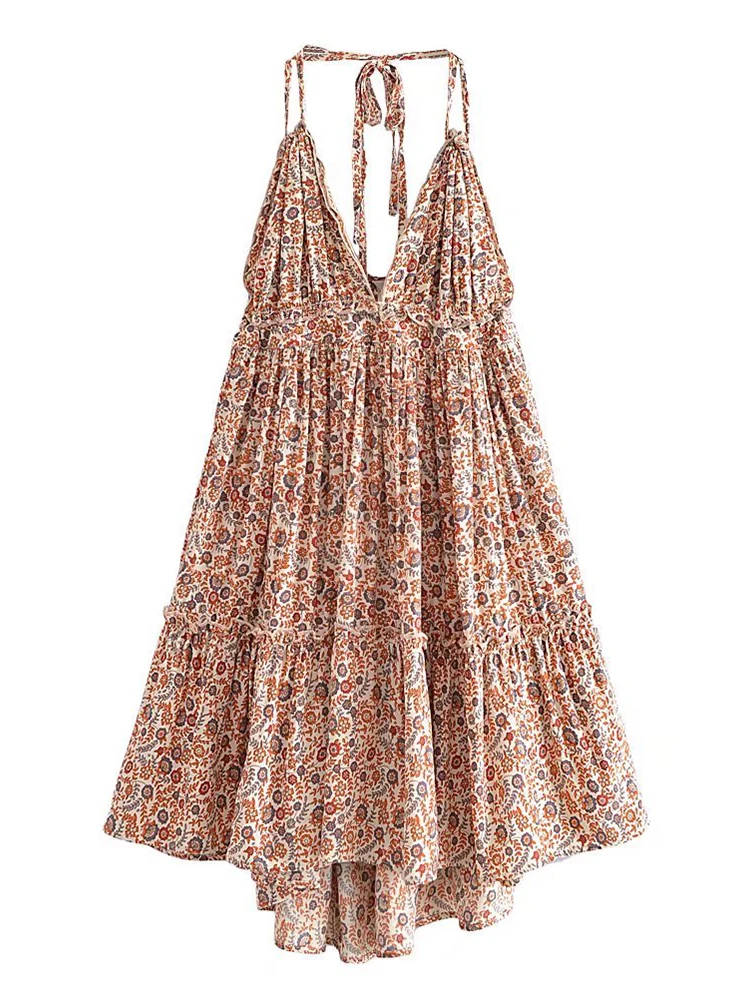 

2022 модное женское винтажное платье с цветочным принтом, сексуальное женское летнее короткое пляжное платье, праздничное платье