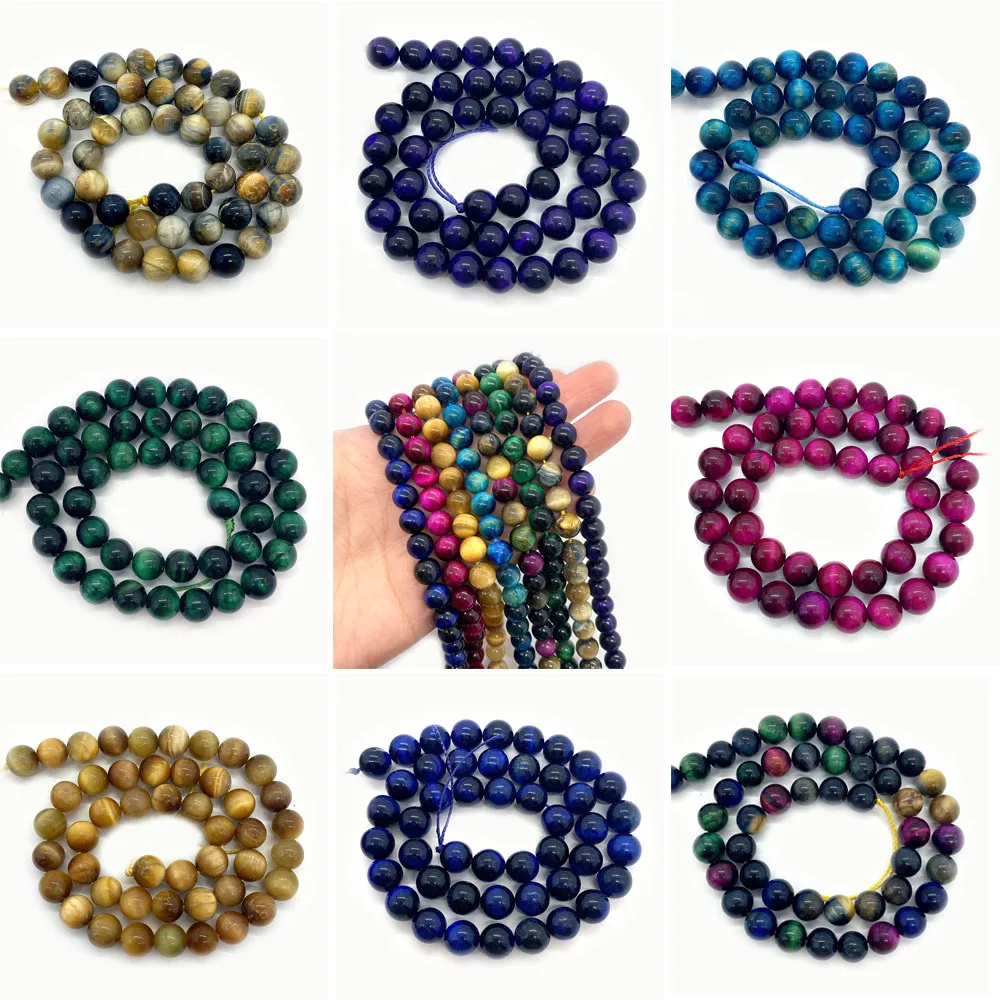 

Бусины тигровый глаз натурального цвета для изготовления ювелирных изделий, круглые бусины с свободным пространством из минералов, модные ...