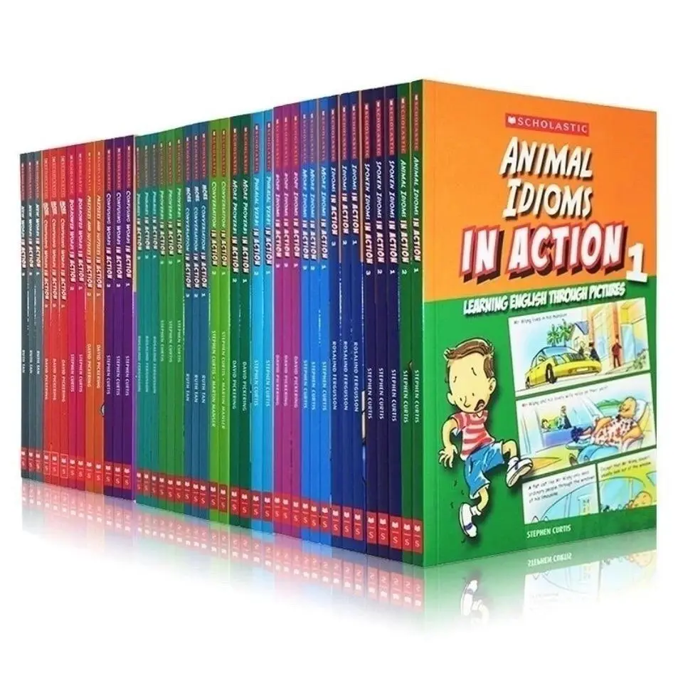 45 Books Scholastic In Action Words/Idioms  Books for Kids English Children Book Gift Box Cartoon Picture Story Livre Libro
