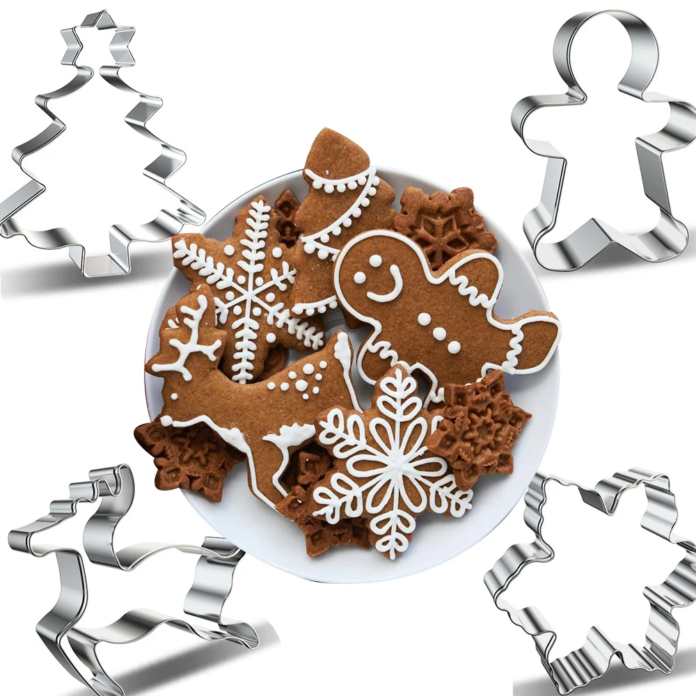 

1PC Christmas Cookie Mould Reindeer/Snowflake/Tree Shape DIY Baking Tools Stainless Steel Biscuit Mold for Navidad Party Supply