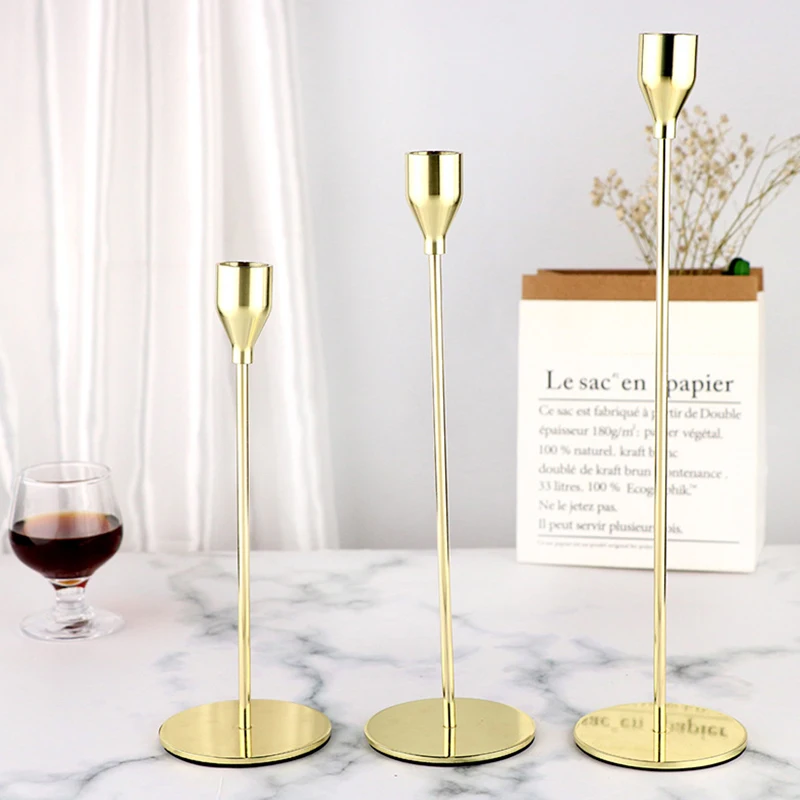 

3Pcs/Set Simple Modern Style Gold Metal Candle Holders Candlestick Wedding Living Room Decoration Bar Clubs Parties Home Decor