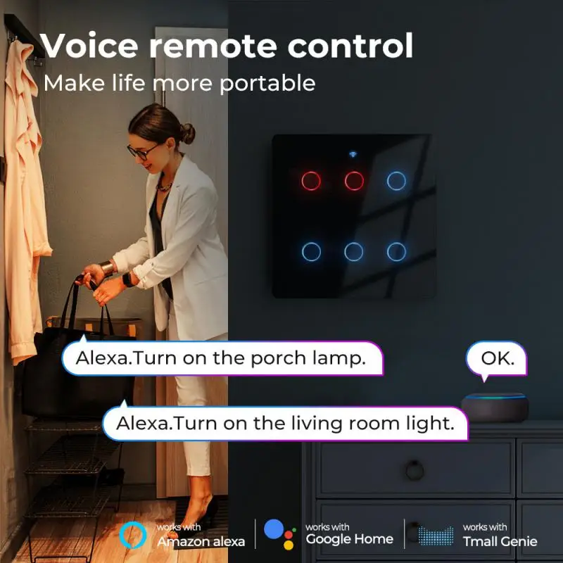 

4/6 Wall Single Zero Fire Graffiti Smart WiFi Touch Switch Connection Brazil Universal Remote Control APP Voice Timing