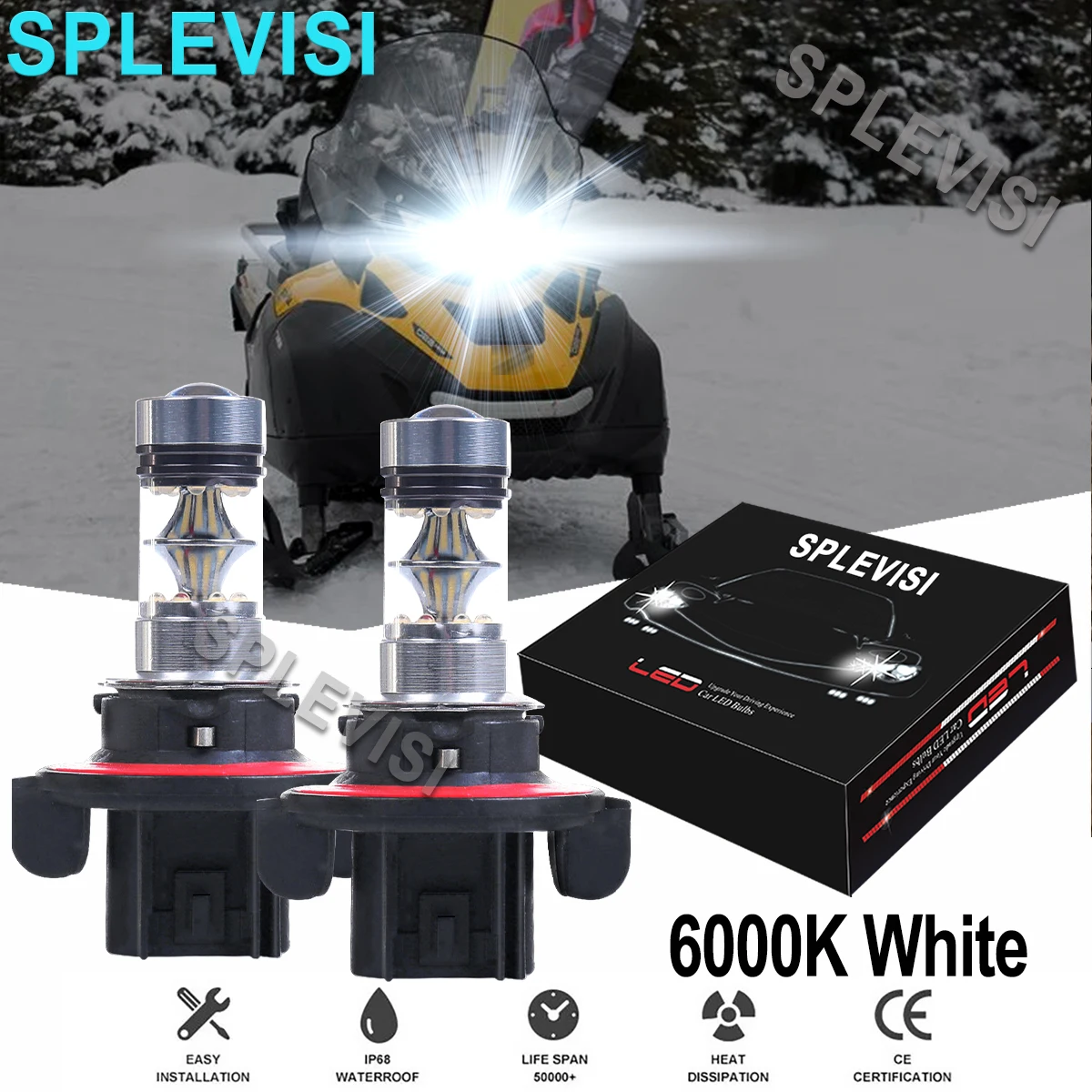 1x100W 6000K White Headlights For Ski Doo Summit Gen 4 600 850 2017-2019 2020 2021 2022Backcountry 600 600R Gen 4 2019 2020-2022