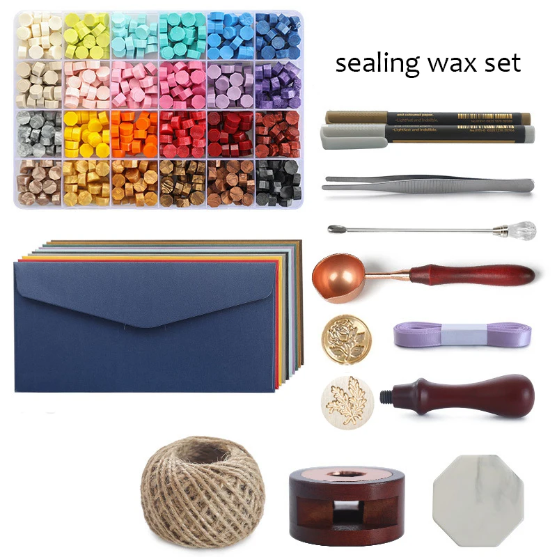 Vintage Wax Seal Beads Stamps Scrapbook Material DIY Craft Set Party Decoration for Birthday Wedding Stamp Kits