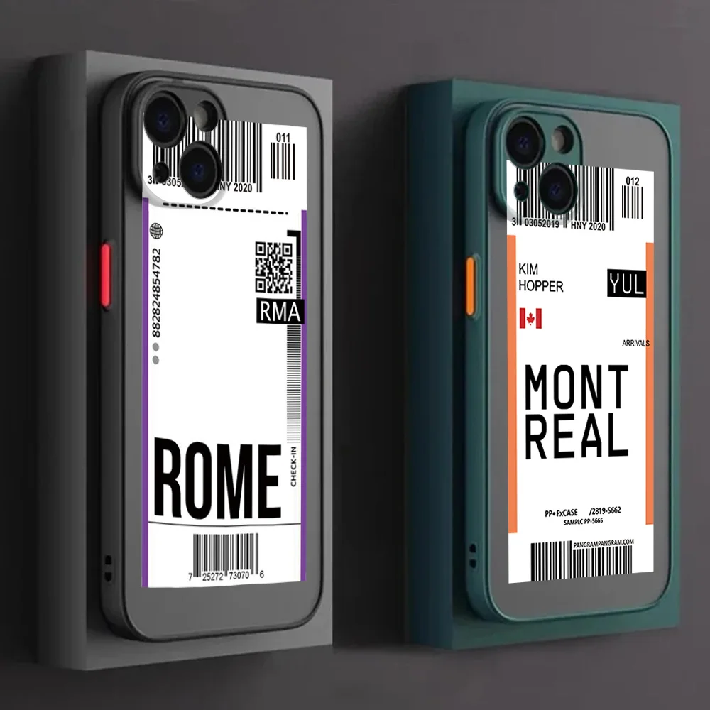 Чехол для телефона iphone 16 Plus 15 14 13 12 11 Pro Max 8 7 XS XR SE Seoul Tokyo Paris Travel Ticket Label