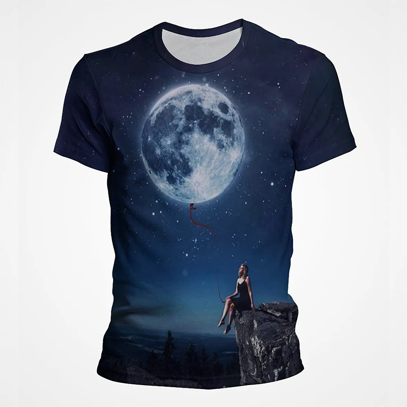 

3D Printed The Moon New Fashion Clothing Men Women Cool Streetwear Summer Short Sleeve Fashion T shirt Boy Girl Kids T-shirt