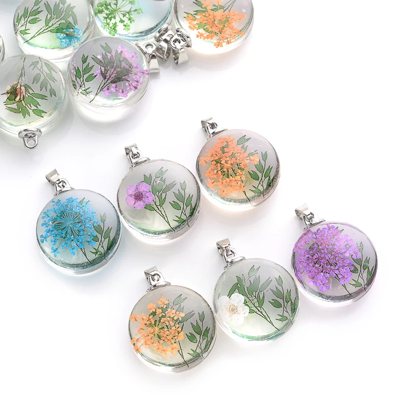 Женская круглая подвеска в виде цветка, прозрачная стеклянная подвеска для женских ожерелий и сережек, 3 модели 25x36 мм