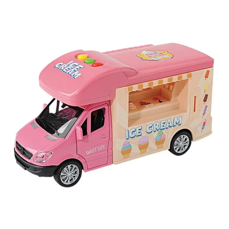 

Car Model Fast Food Truck Vehicle Toy Car With Music Light And Openable Doors Awning Ice Cream Toy Cart Alloy Toy Trucks