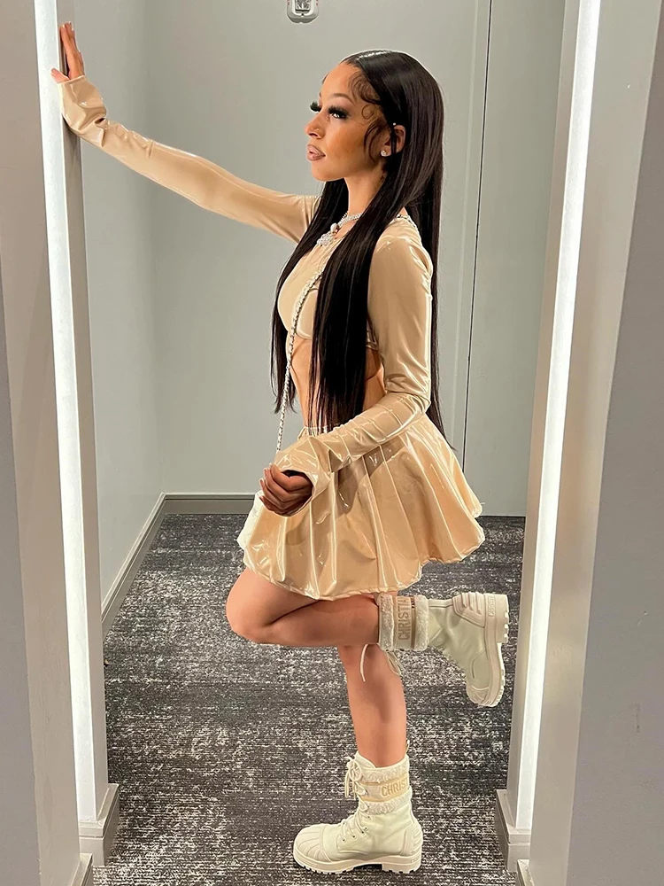 Женский комплект из искусственной кожи Weird Puss роскошные укороченные топы с