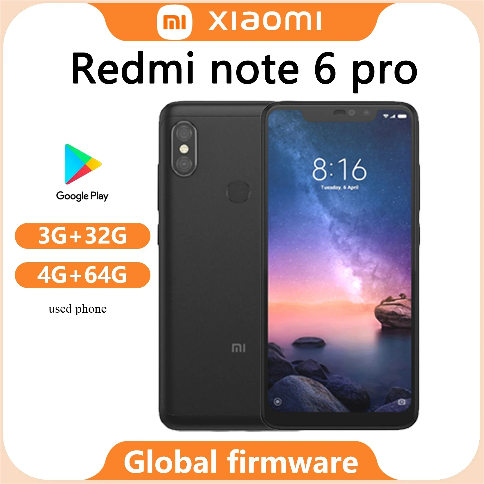 Фото Глобальная прошивка Xiaomi Redmi Note 6 Pro Snapdragon 6366. 26 дюймов, 2280x1080 пикселей, 4000 мАч, смартфон, бывший в употреблении. №1