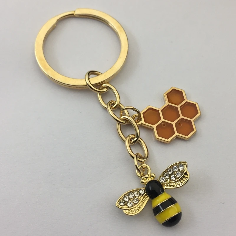 Модный брелок стразы из сплава с подвеской в виде пчелы шестигранный сотовый