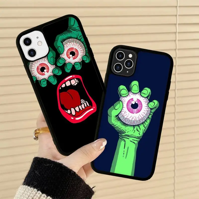 

Fashion Bone Eyes Pattern Phone Case Silicone PC+TPU Case for iPhone 11 12 13 Pro Max 8 7 6 Plus X SE XR Hard Fundas