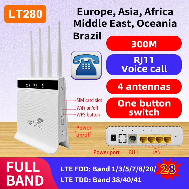 LT280 Network High Speed Modem 3G 4G Wifi Router With Sim Card Slot CPE LTE FDD TDD External Antenna Wi-fi Hotspot RJ45 WAN LAN