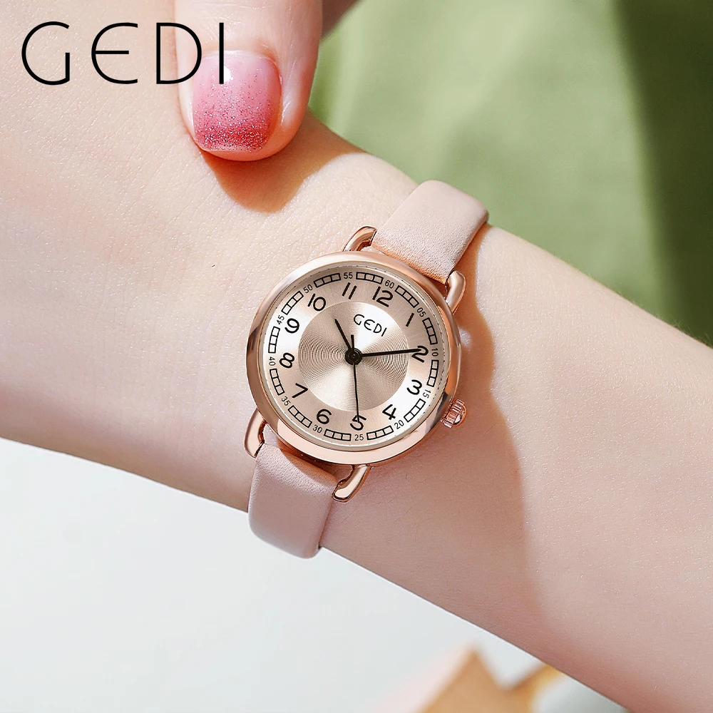GEDI 2023 New Trend Women Watches Luxury Waterproof Ladies Quartz Watch Leather Strap Fashion Casual thin Woman Clock Gift Girls