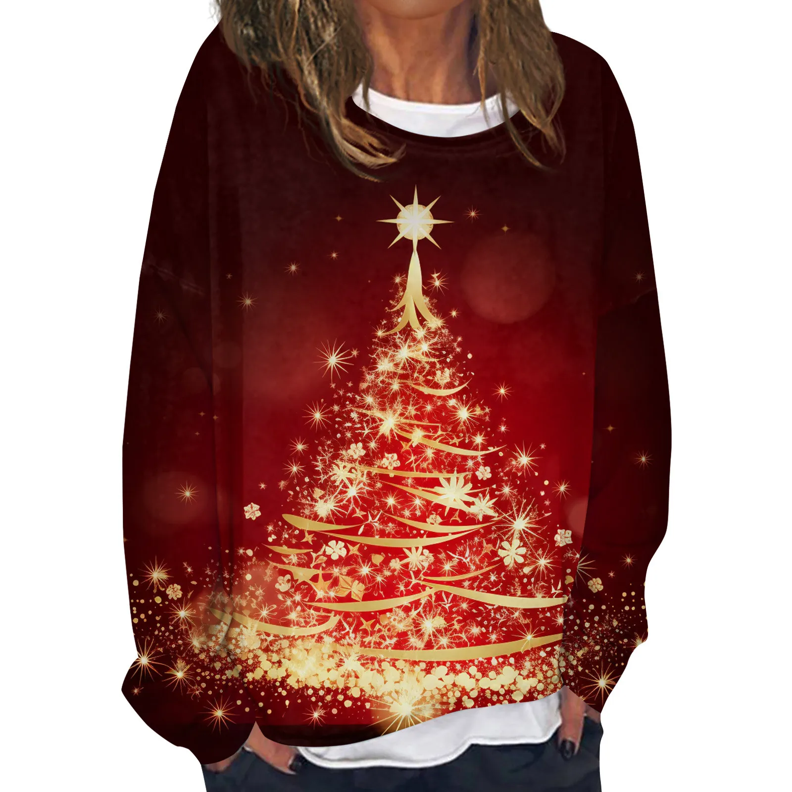 

Женский изящный пуловер с круглым вырезом и длинными рукавами