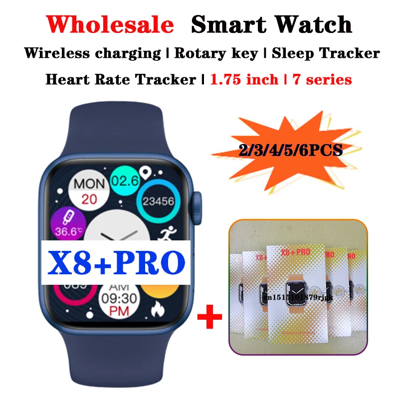 Online Reloj inteligente deportivo con carga inalámbrica, pulsera inteligente con Monitor de ritmo cardíaco, PK X8 Max, 2 3 4 5 6 piezas, X8 + Pro, 1,75 pulgadas