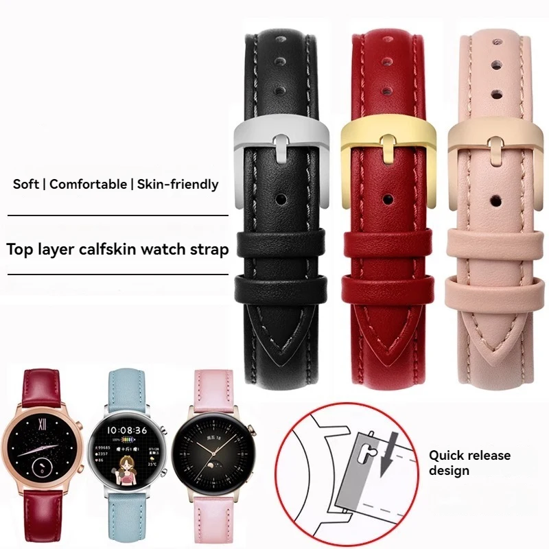 Фото Cowhide Strap 12mm 14mm 15mm 16mm 18mm 20mm Quick Release Replace Wrist Strap Men Women Watch Accessories №2