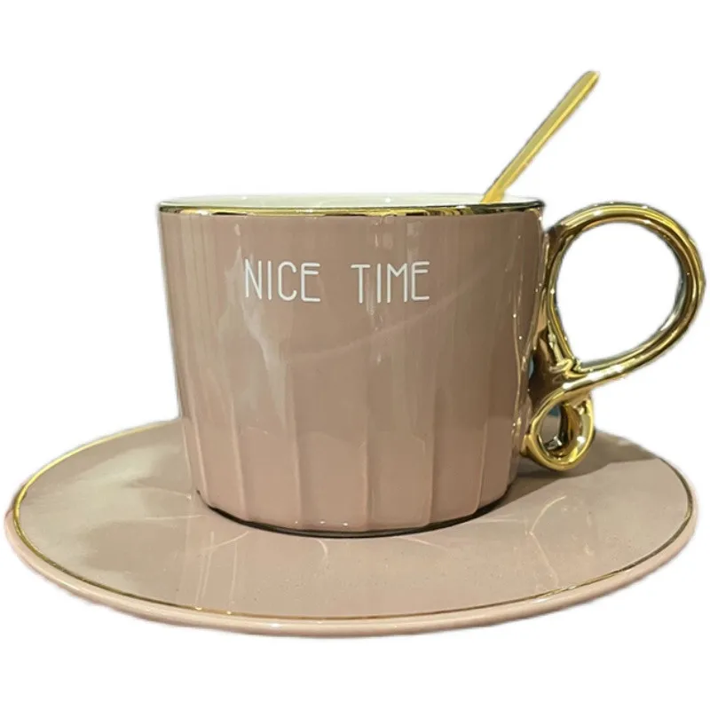 

Coffee Cup & Saucer Ceramic China Bone Milk Mugs With Gold Stainless Steel Spoons & Handle Kitchen Tableware 240ML New Arrivals
