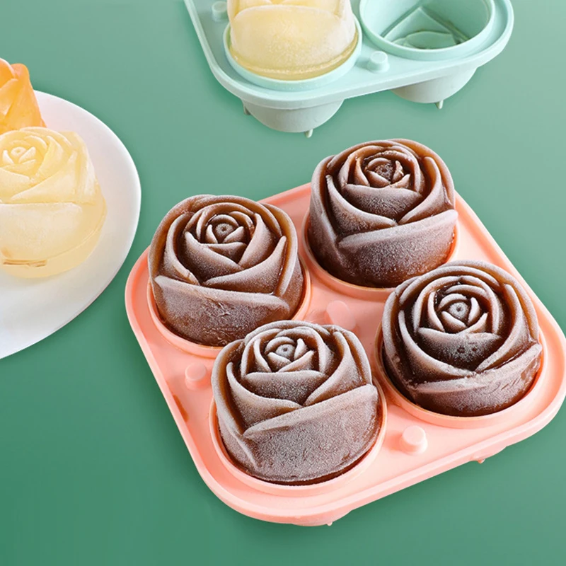 Creative Rose Shaped Ice Cube Maker Tray Bar Ice Silicone Mold With Lids Ice Cream Whiskey Cocktail Clod Kitchen Gadgets Drink