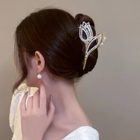 yamega big gold metal tulip flower hair claws for women clamps clip pearl hair clips pins headwear korean fashion accessories