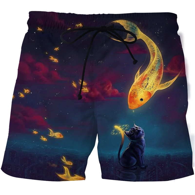 

2023 New summer men's drawstring shorts beach leisure home style four-sided elastic material 3D printed cute animals large size