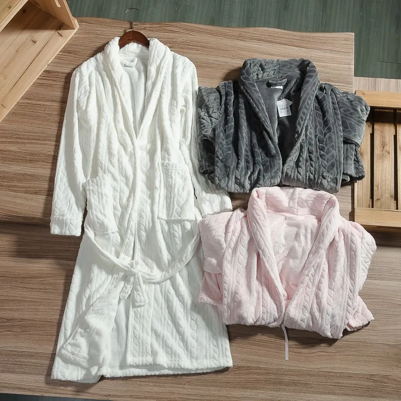 Couples Fall/Winter Love Men Robe Coral Wool Bathrobe Long Flannel Home Sleep Wear Gown