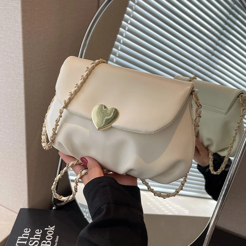 

Новинка 2023, женская сумка через плечо с усовершенствованной текстурой, изысканная модная универсальная сумка через плечо с цепочкой, квадратная сумка с пряжкой в форме сердца