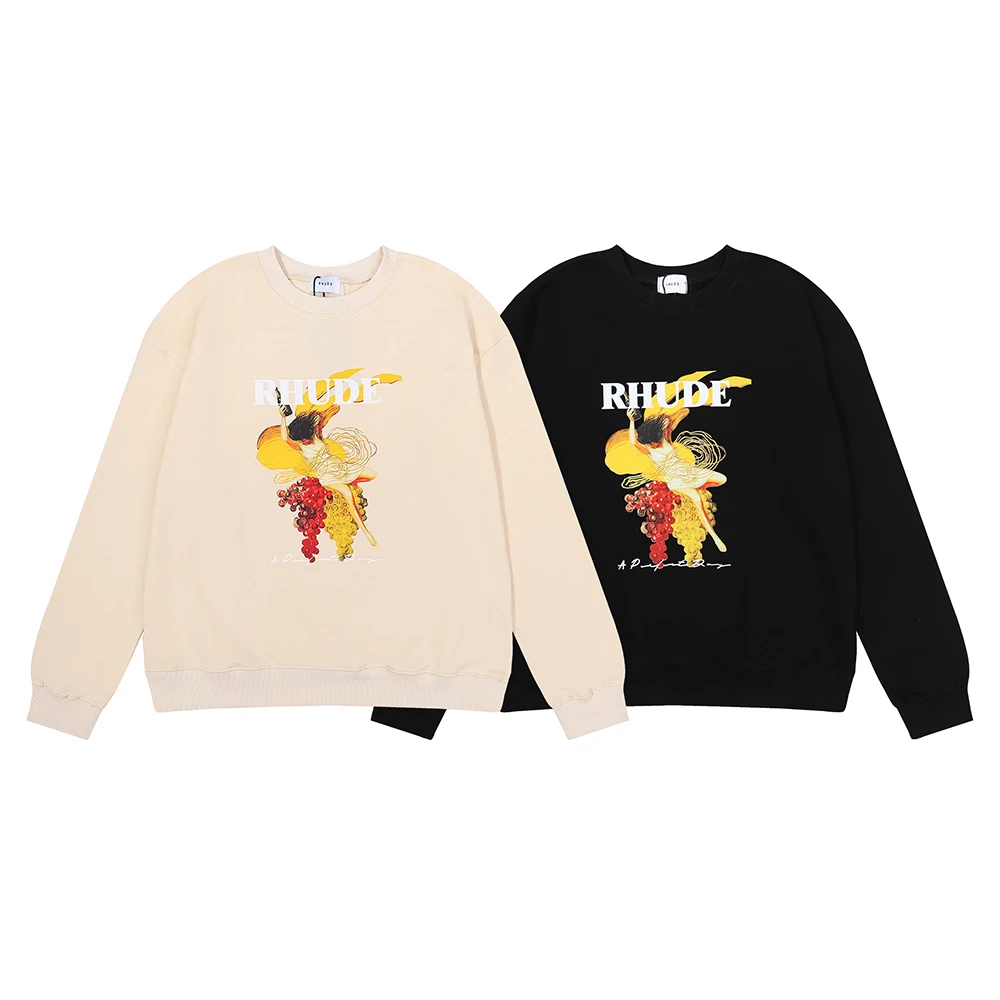 

RHUDE Our Lady's Perfect Day HD Printing TEE High Gram Weight Pure Cotton Terry Loose Round Neck Sweater