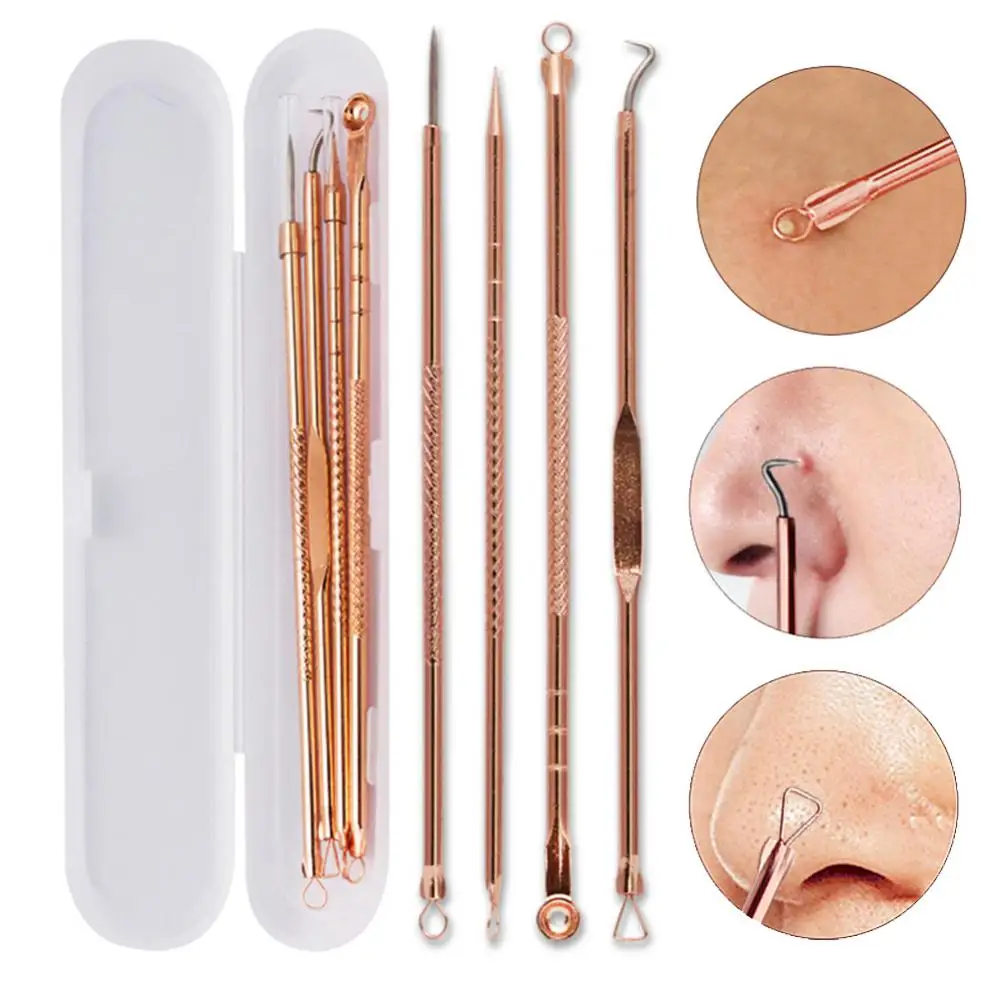 

Rose Gold 4pcs/set Blackhead Comedone Acne Pimple Belmish Extractor Vacuum Blackhead Remover Tool Spoon For Face Skin Care Tool