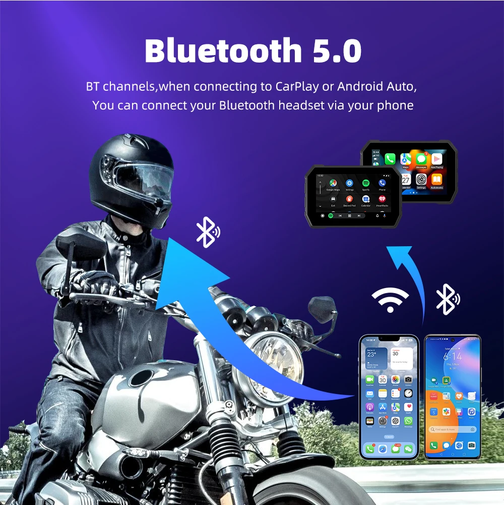 EKIY MTC02A 5-дюймовый навигационный мотоцикл водостойкий беспроводной Carplay Android