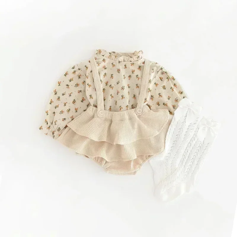 Весенняя Винтажная Детская Одежда Для Девочек Хлопковая Блузка И Комбинезон С